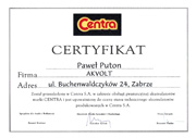 Certyfikat od firmy Centra